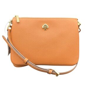 Kate Spade Kayla 3-Compartment Crossbody bag in warm gingerbread pebbled leather